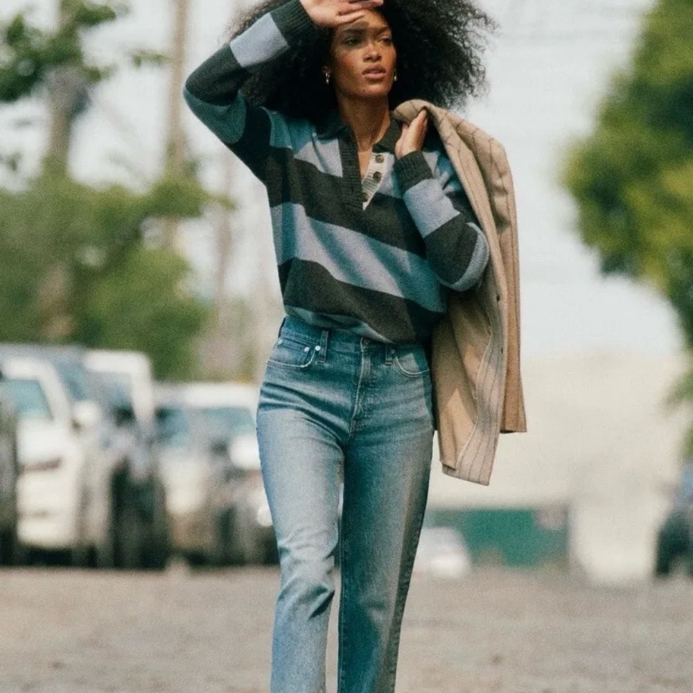 MADEWELL RUGBY STRIPED POLO SWEATER